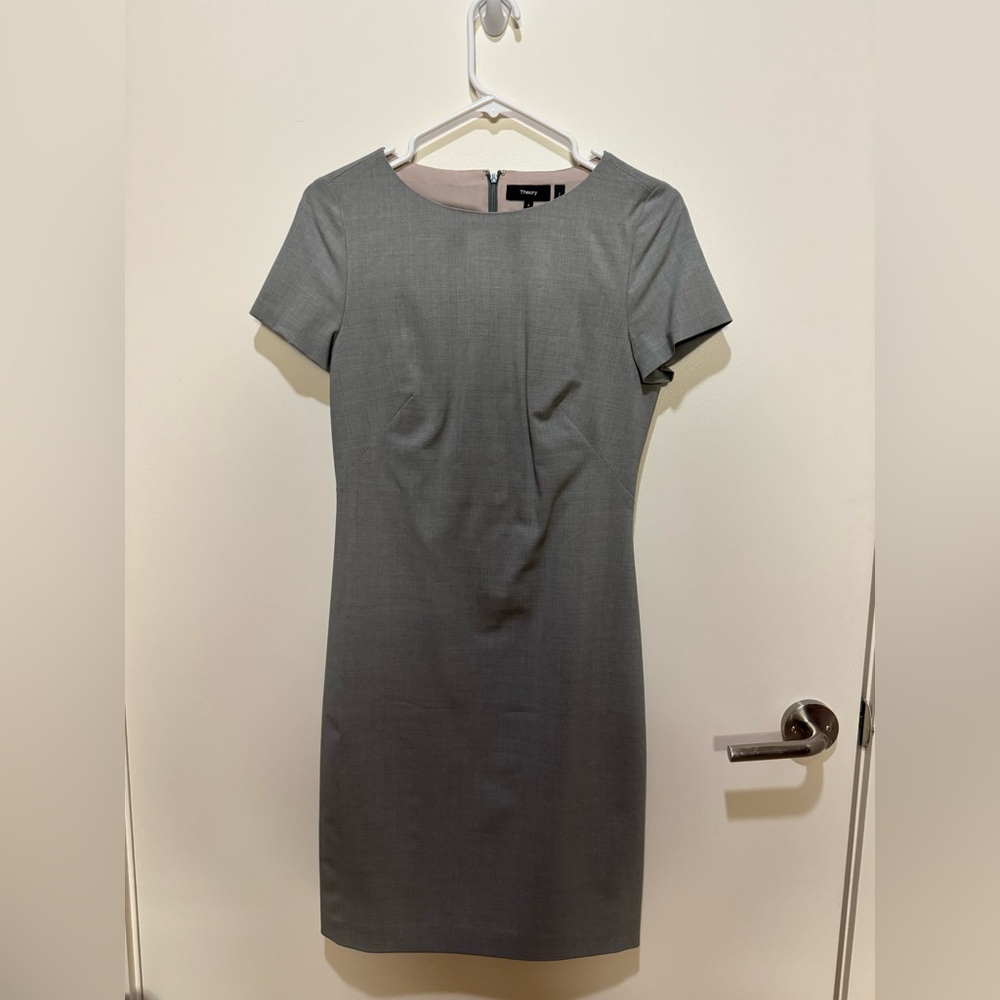Theory Gray Suit Sheath Dress with Short Sleeves